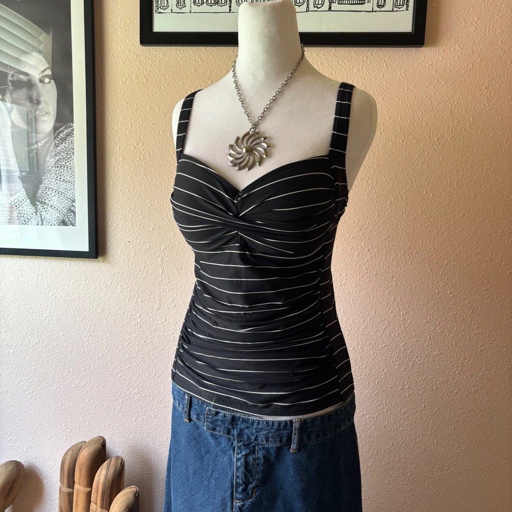 2000s Y2K Black and White Swim Top Blouse